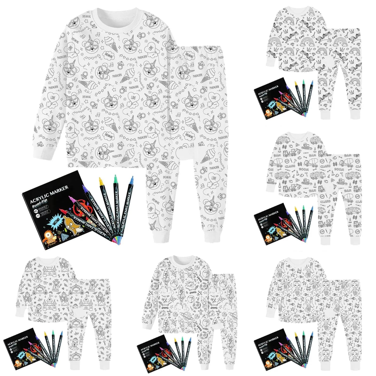 Clothes for Kids Girls Size7-8 Kid DIY Hand Painted Homewear Set Colouring Pajama Sets For Boy And Girl Can Play Girl Clothes 7