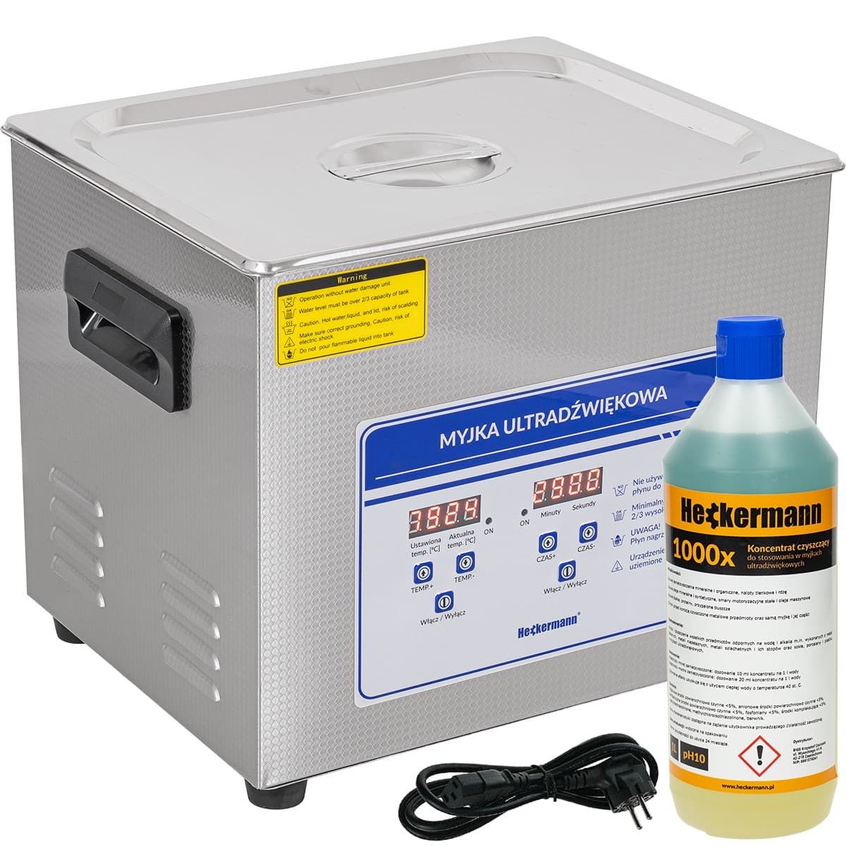 Myjka ultradźwiękowa Heckermann JP-040S 10L + płyn 1L
