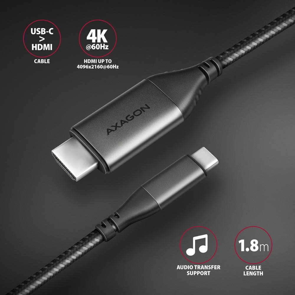 Kabel / Adapter wideo Axagon USB-C do HDMI 2.0 4K/60Hz 1,8 m