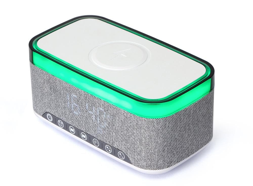 Zegar cyfrowy z funkcją budzika oraz bezprzewodowego ładowania Gembird DAC-SPKBT-QC15-GR szary