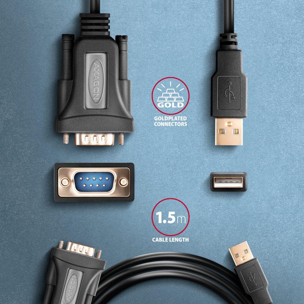 Adapter Axagon ADS-1PQN USB 2.0 -&amp;gt; port szeregowy RS-232 DB9 M 1.5m