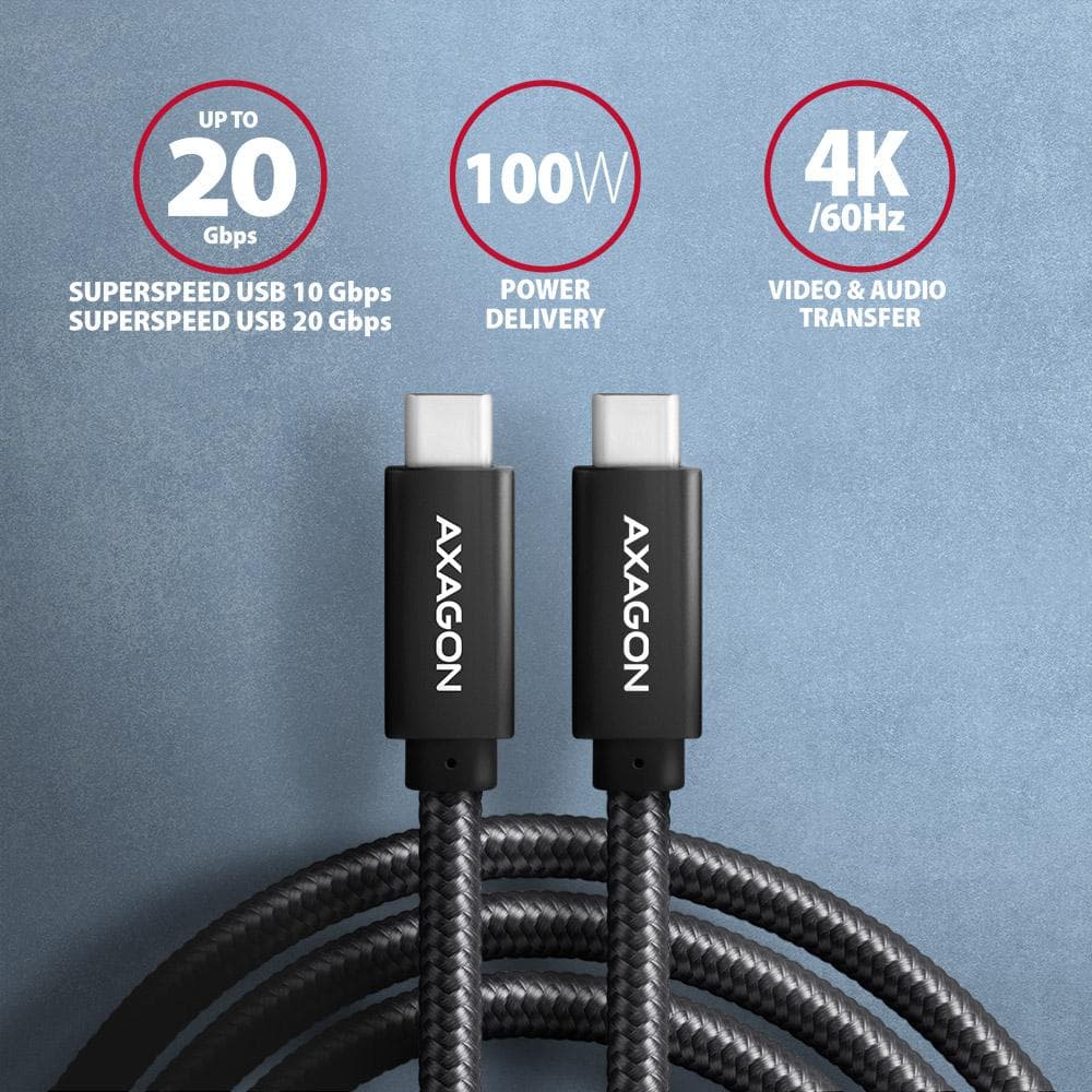 Kabel USB-C - USB-C 3.2 Gen 2 Axagon 0.5m PD 100W 4K Czarny