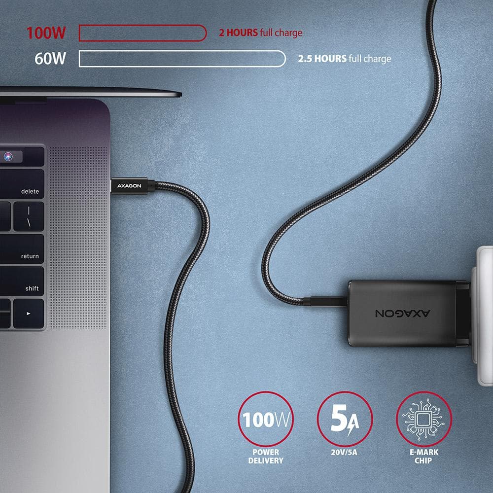 Kabel USB-C - USB-C 3.2 Gen 2 Axagon 0.5m PD 100W 4K Czarny