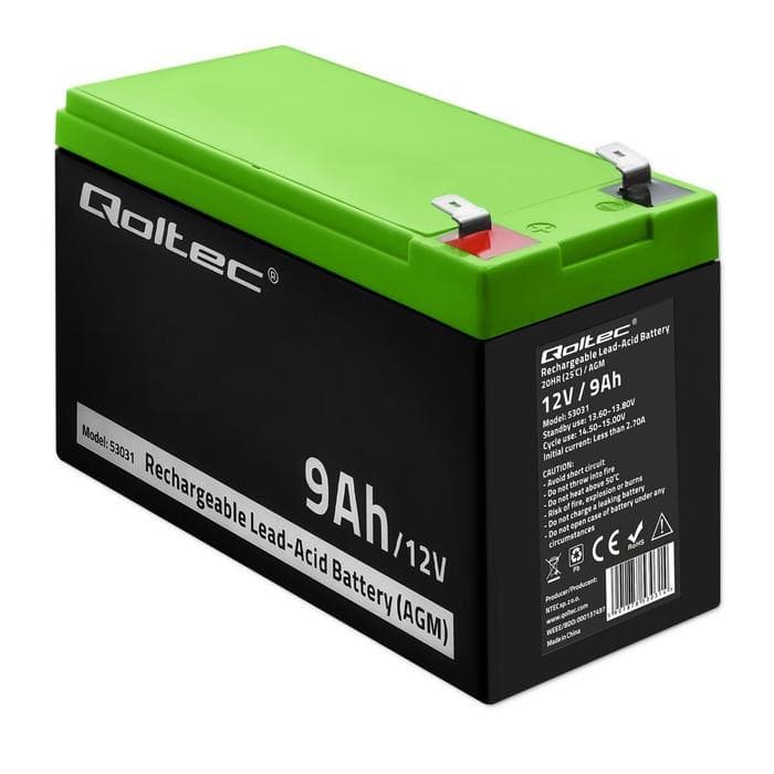 Akumulator żelowy AGM 12V 9Ah 135A (max) Qoltec