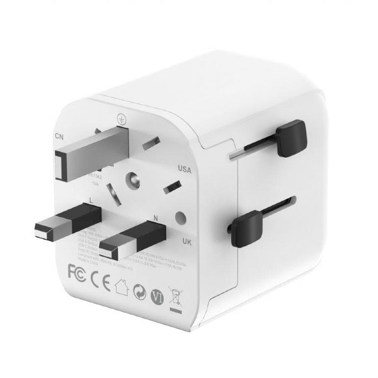 Adapter zasilania Gembird gniazdo EU - wtyk World z ładowarką 1 x USB-C, 1 x USB-A, 20W, GaN, biały