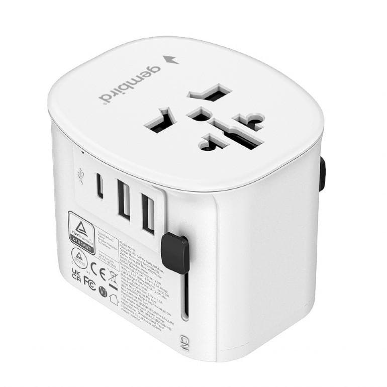 Uniwersalny adapter zasilania Gembird TPA-EU2A1C15-01-W z ładowarką 1 x USB-C, 2 x USB-A, 15W, GaN, biały
